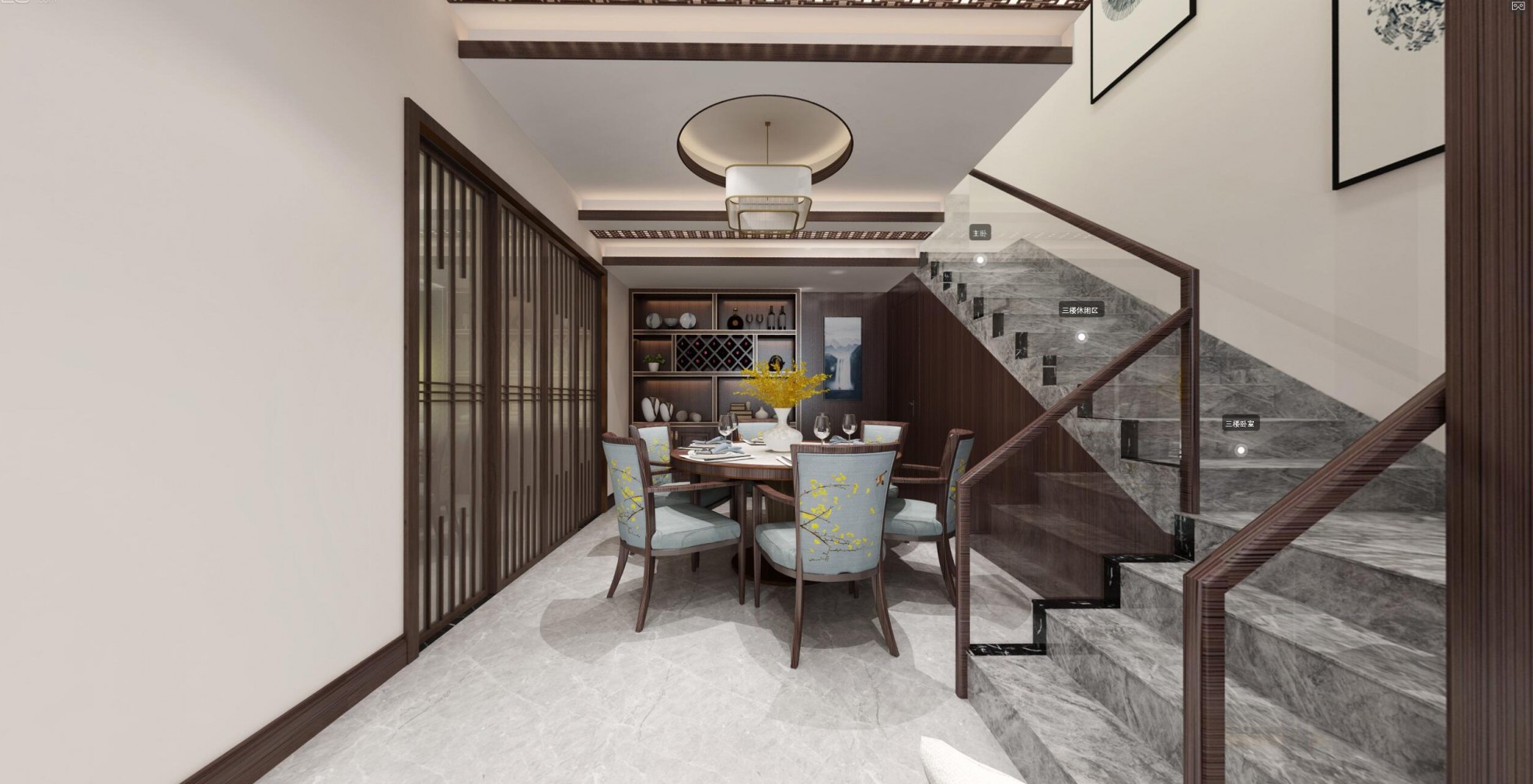 佛山市越秀星匯瀚府新中式風(fēng)格別墅裝修案例