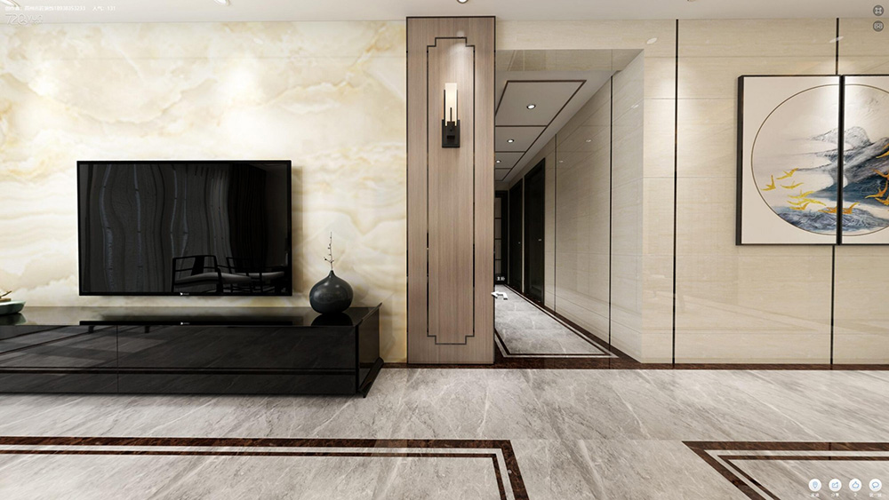 新中式風(fēng)格室內(nèi)裝修效果圖-佛山萬科城三居125平米-電視背景墻 新中式風(fēng)格室內(nèi)裝修效果圖-佛山萬科城三居125平米-電視背景墻