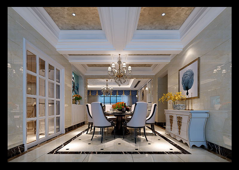 歐式風格室內(nèi)裝修設計效果圖-東湖洲花園四居160平米-室內(nèi)裝修設計餐廳
