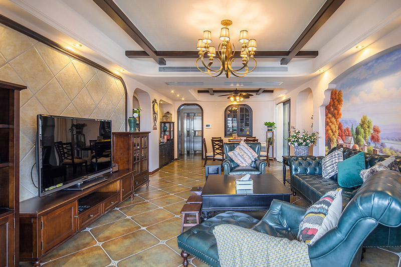 保利壹號公館美式室內(nèi)設(shè)計三居125平米風格裝修案例-客廳全景 保利壹號公館美式室內(nèi)設(shè)計三居125平米風格裝修案例-客廳全景