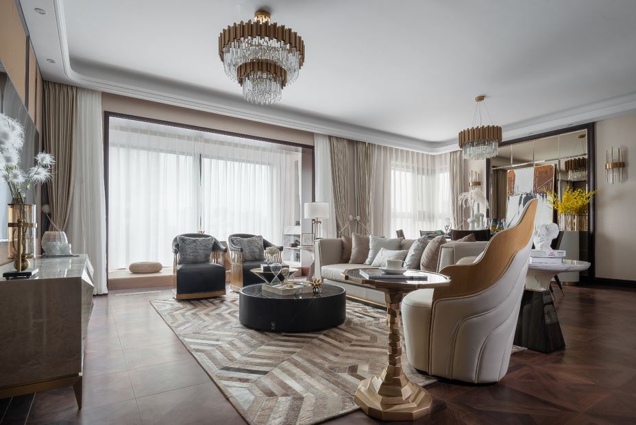 江門市方直瓏湖灣輕奢風格三居室裝修案例