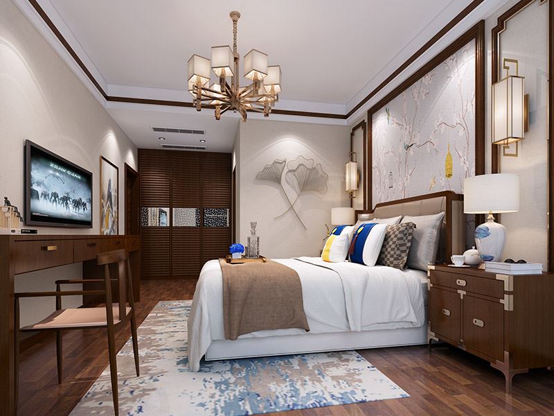 河源市東江灣江灣明珠新中式風格復式裝修案例