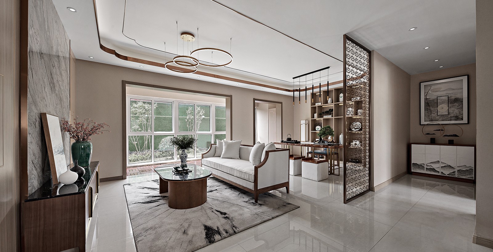 佛山裝修公司新中式風格室內裝修效果圖-客廳 佛山裝修公司新中式風格室內裝修效果圖-客廳