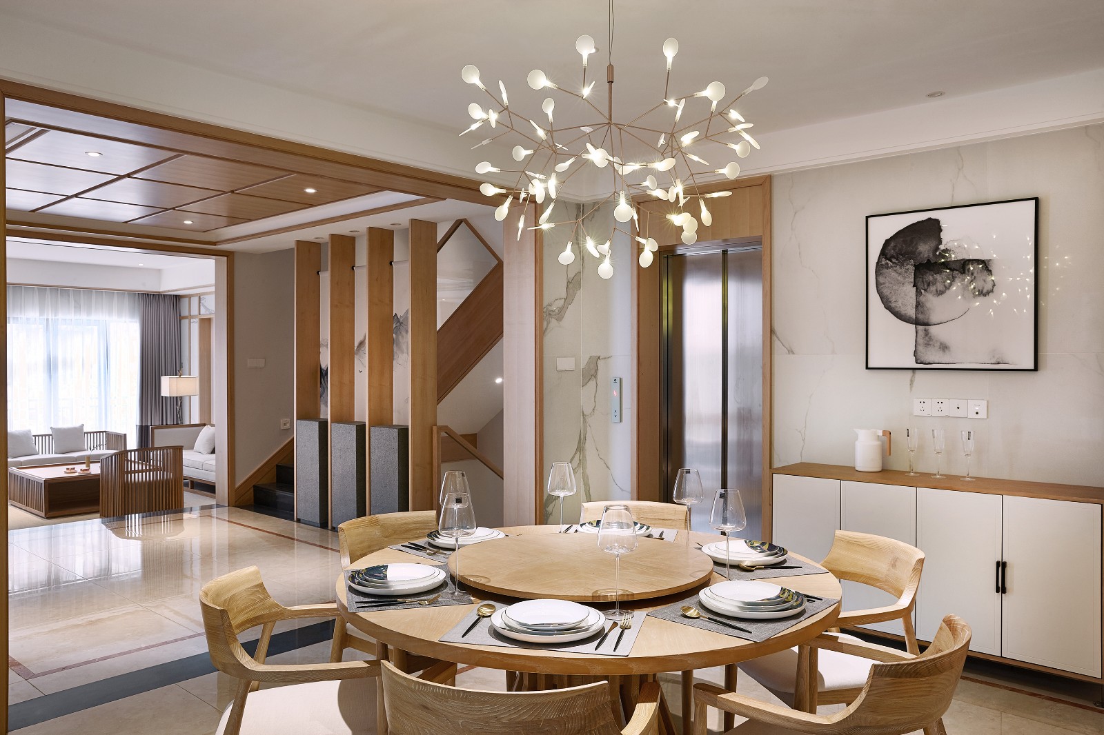 佛山裝修公司新中式風格別墅裝修效果圖-餐廳 佛山裝修公司新中式風格別墅裝修效果圖-餐廳