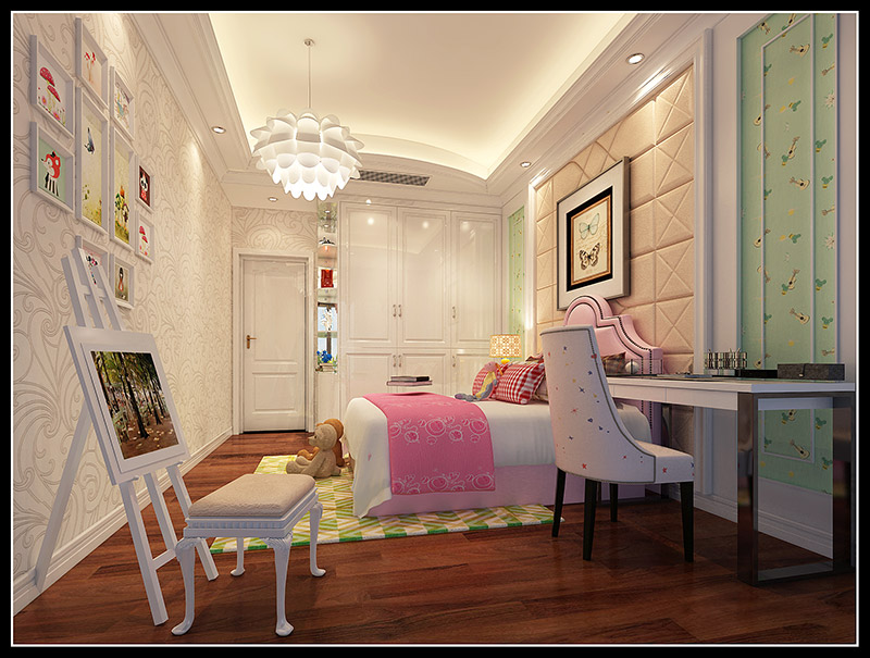歐式風格室內(nèi)裝修設計效果圖-東湖洲花園四居160平米-室內(nèi)裝修設計兒童房