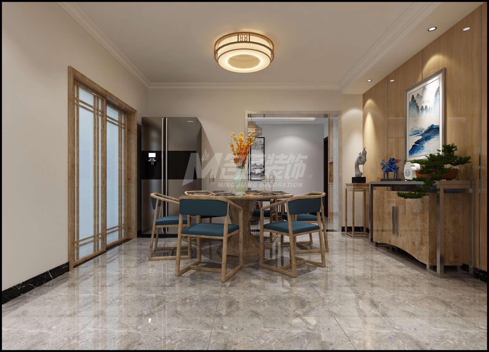 嘉興市中駿&middot;悅景府新中式風格三居室裝修案例