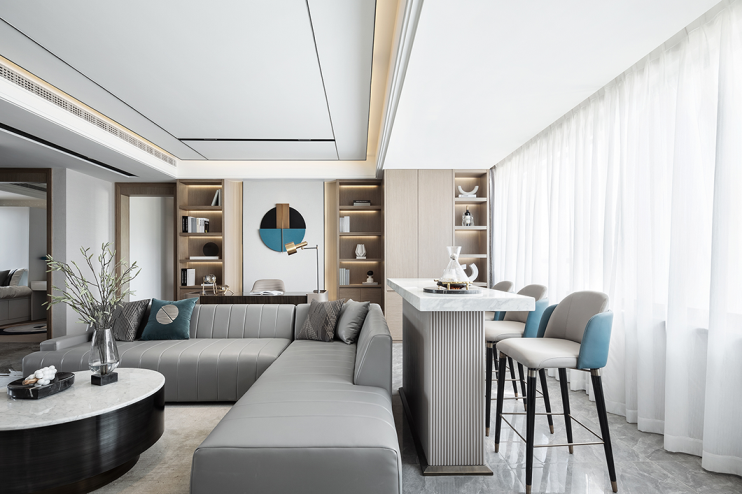 莫蘭迪輕奢風格室內(nèi)設(shè)計家裝案例-客廳吧臺