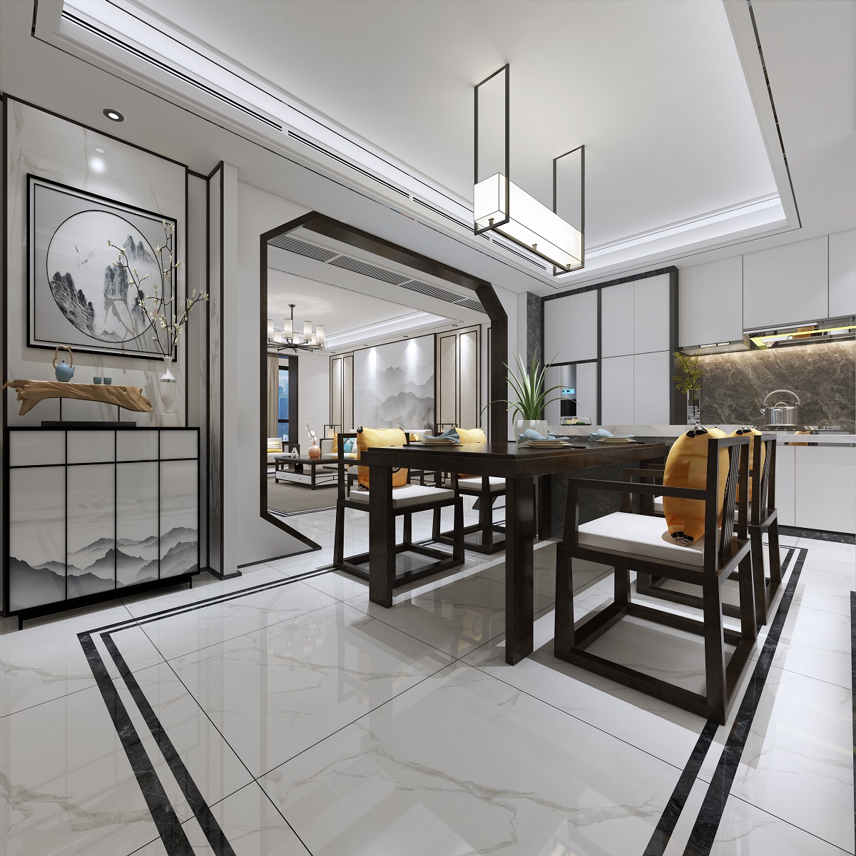 新中式風(fēng)格室內(nèi)裝修設(shè)計效果圖-中海文華熙岸三居115平米-室內(nèi)裝修設(shè)計餐廳 新中式風(fēng)格室內(nèi)裝修設(shè)計效果圖-中海文華熙岸三居115平米-室內(nèi)裝修設(shè)計餐廳