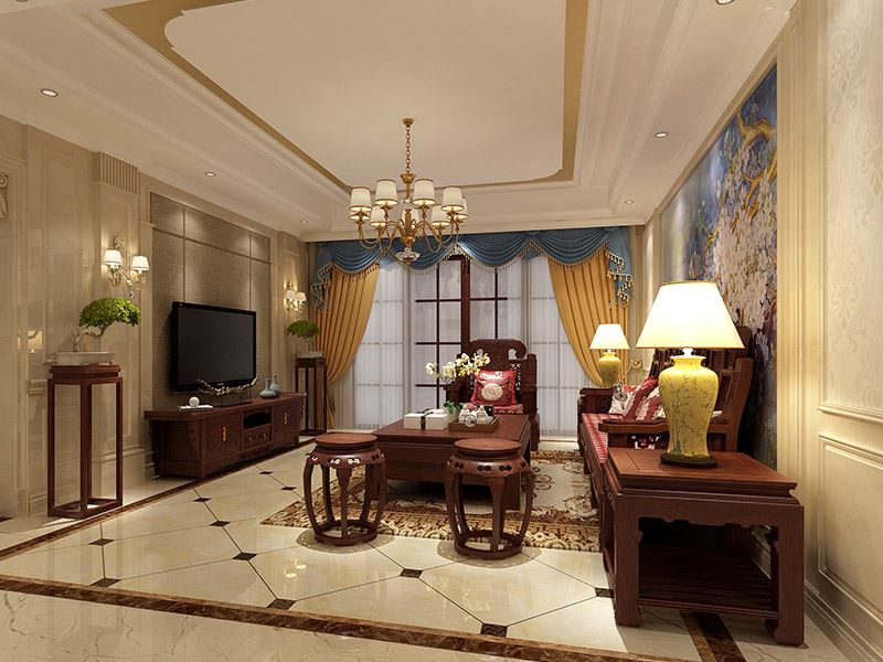 茂名市一方新苑新中式風格三居室裝修案例