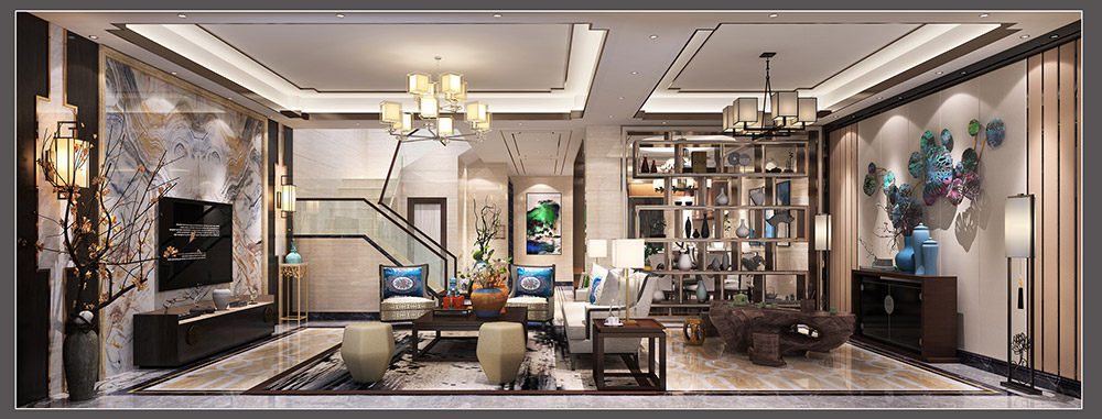 新中式風(fēng)格別墅裝修效果圖-東逸灣翠河澗四居190平米-客廳 新中式風(fēng)格別墅裝修效果圖-東逸灣翠河澗四居190平米-客廳