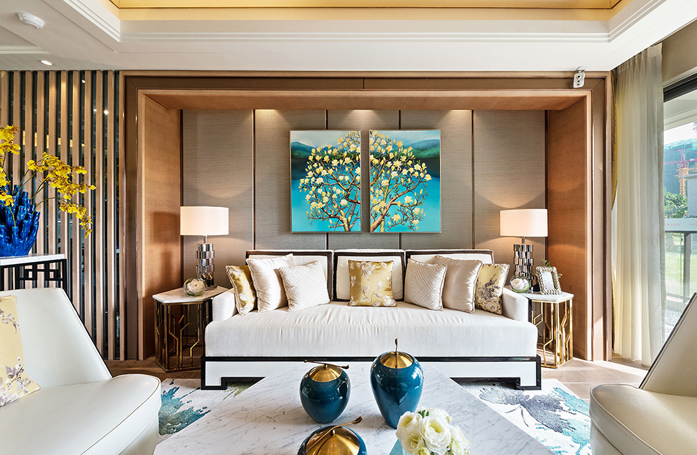 新中式風格室內(nèi)裝修設計效果圖-恒大西江天悅平層195平米-室內(nèi)裝修設計客廳背景墻 新中式風格室內(nèi)裝修設計效果圖-恒大西江天悅平層195平米-室內(nèi)裝修設計客廳背景墻