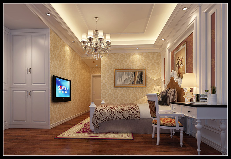 歐式風格室內(nèi)裝修設計效果圖-東湖洲花園四居160平米-室內(nèi)裝修設計臥室