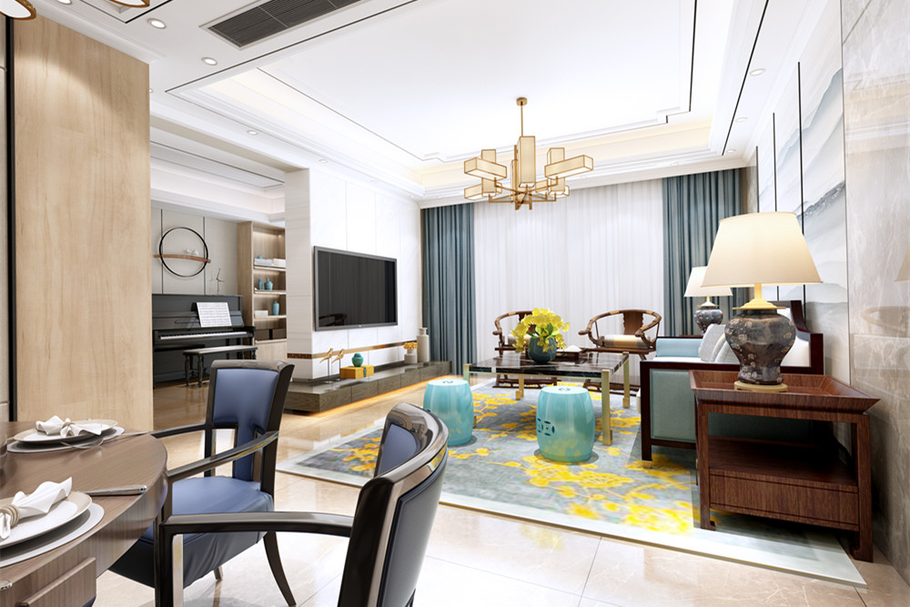 柳州101-200平米新中式風格東方名都室內(nèi)設計效果圖