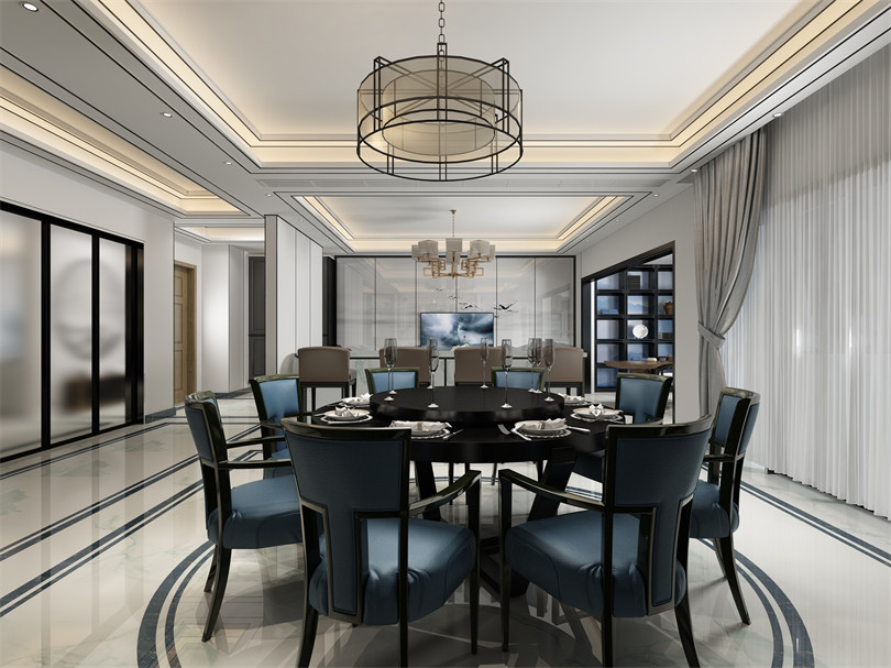 廣州市海珠半島花園三期新中式風(fēng)格四居室裝修案例