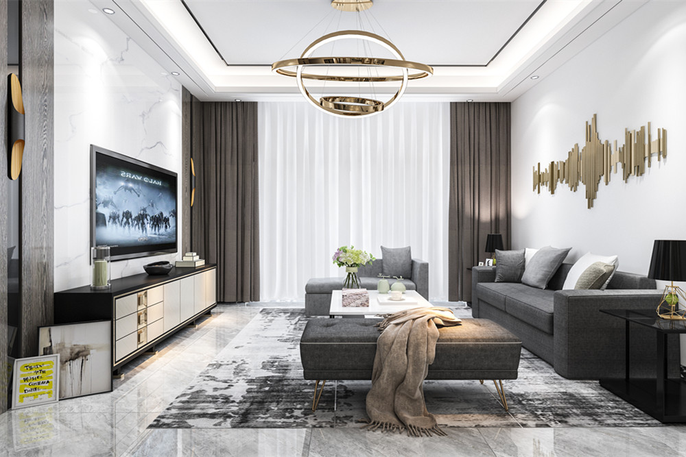 中山市保利天匯輕奢風(fēng)格三居室裝修案例