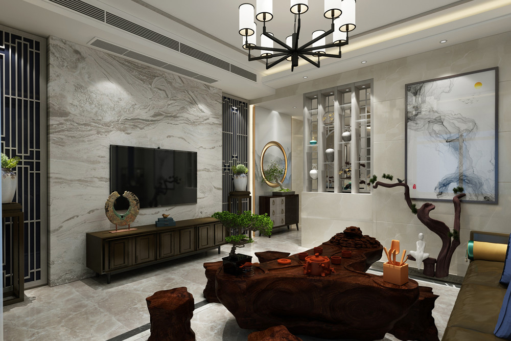 梧州市碧水閣小區(qū)新中式風(fēng)格三居室裝修案例