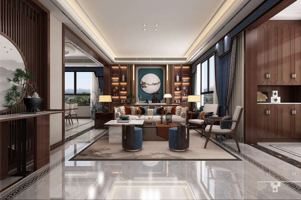 連云港市天順國際花園新中式風(fēng)格三居室裝修案例