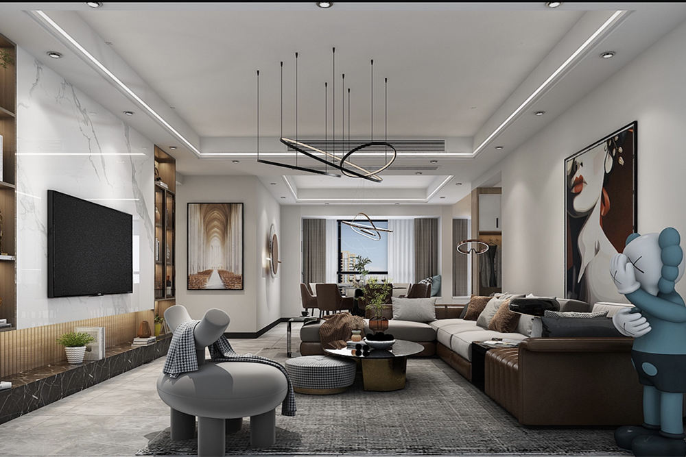 云浮市東臨天下現(xiàn)代簡約風格三居室裝修案例