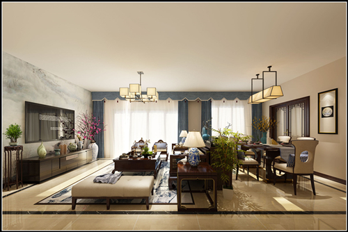 佛山市朝安金茂悅新中式風(fēng)格三居室裝修案例