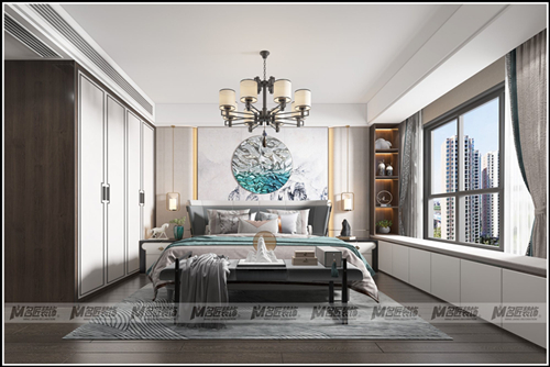 湖州市駿宏龍灣府新中式風(fēng)格四居室裝修案例