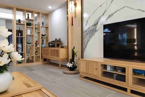 海口市愛華小區(qū)新中式風格復式裝修案例