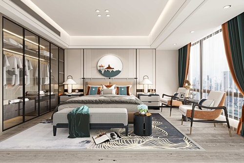 汕頭市正悅?cè)A府新中式風格四居室裝修案例