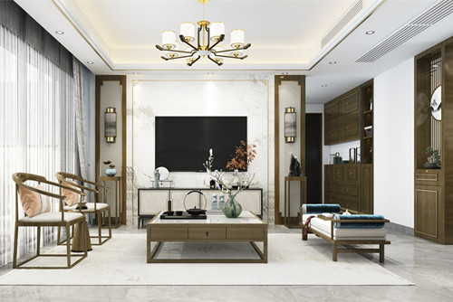 中山市敏捷紫嶺國(guó)際新中式風(fēng)格三居室裝修案例